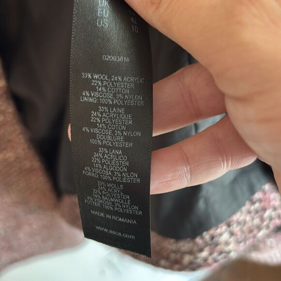 ASOS Tweed Wool Long pink black white oversized dress coat Teddy Jacket 10 EUC - Picture 8 of 9